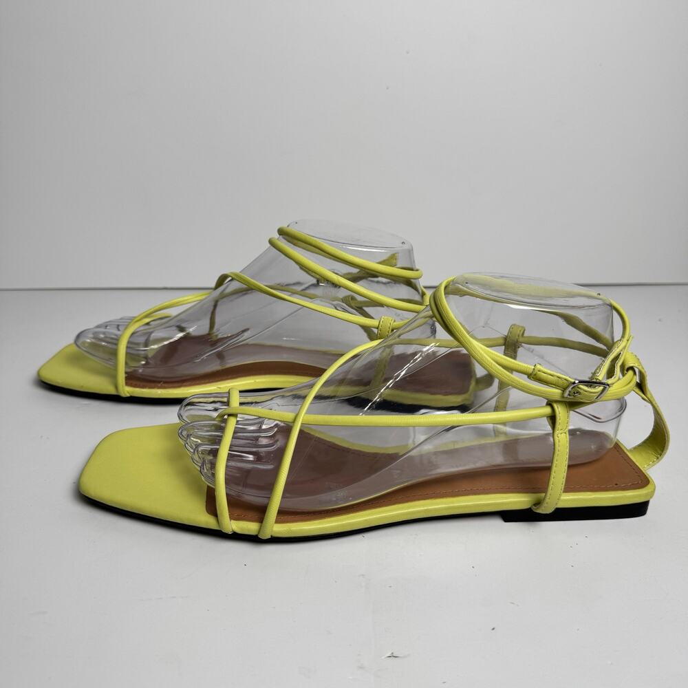 Who What Wear Neon Yellow Strappy Flat Sandals Women’s US 10 Square Toe Ankle - Picture 4 of 9